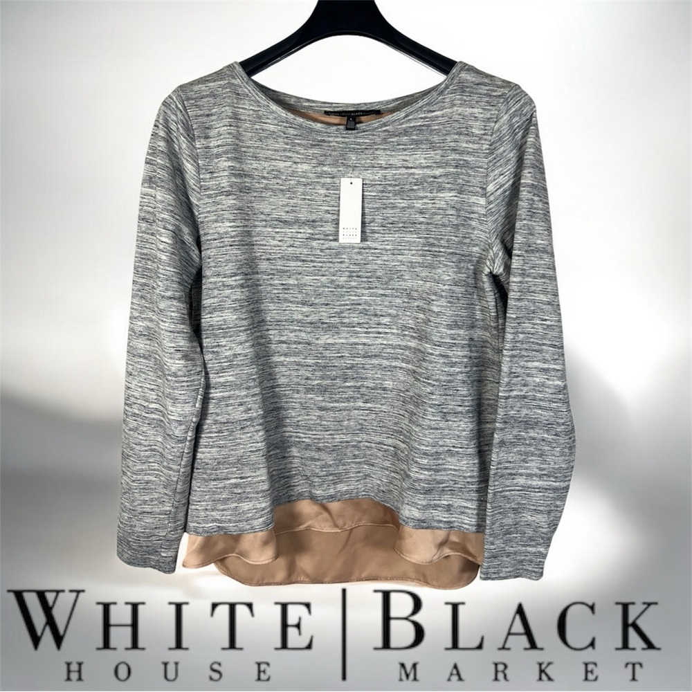 NEW White House Black Market Heather Gray Long Sleeve‎ Top Size L